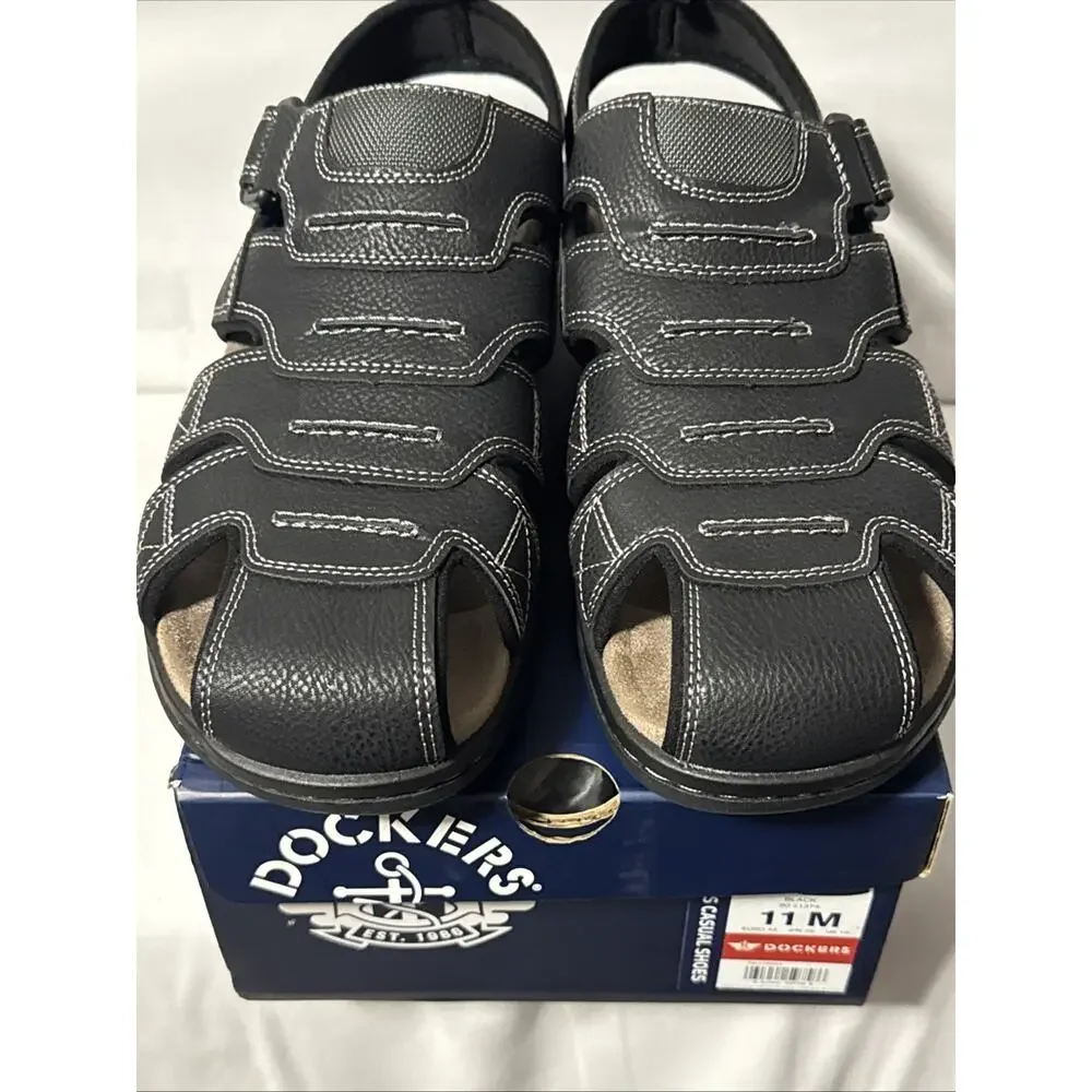 Men's Dockers SeaRose Black Memory Foam Fusion Footbed Fisherman Sandals Sz 11